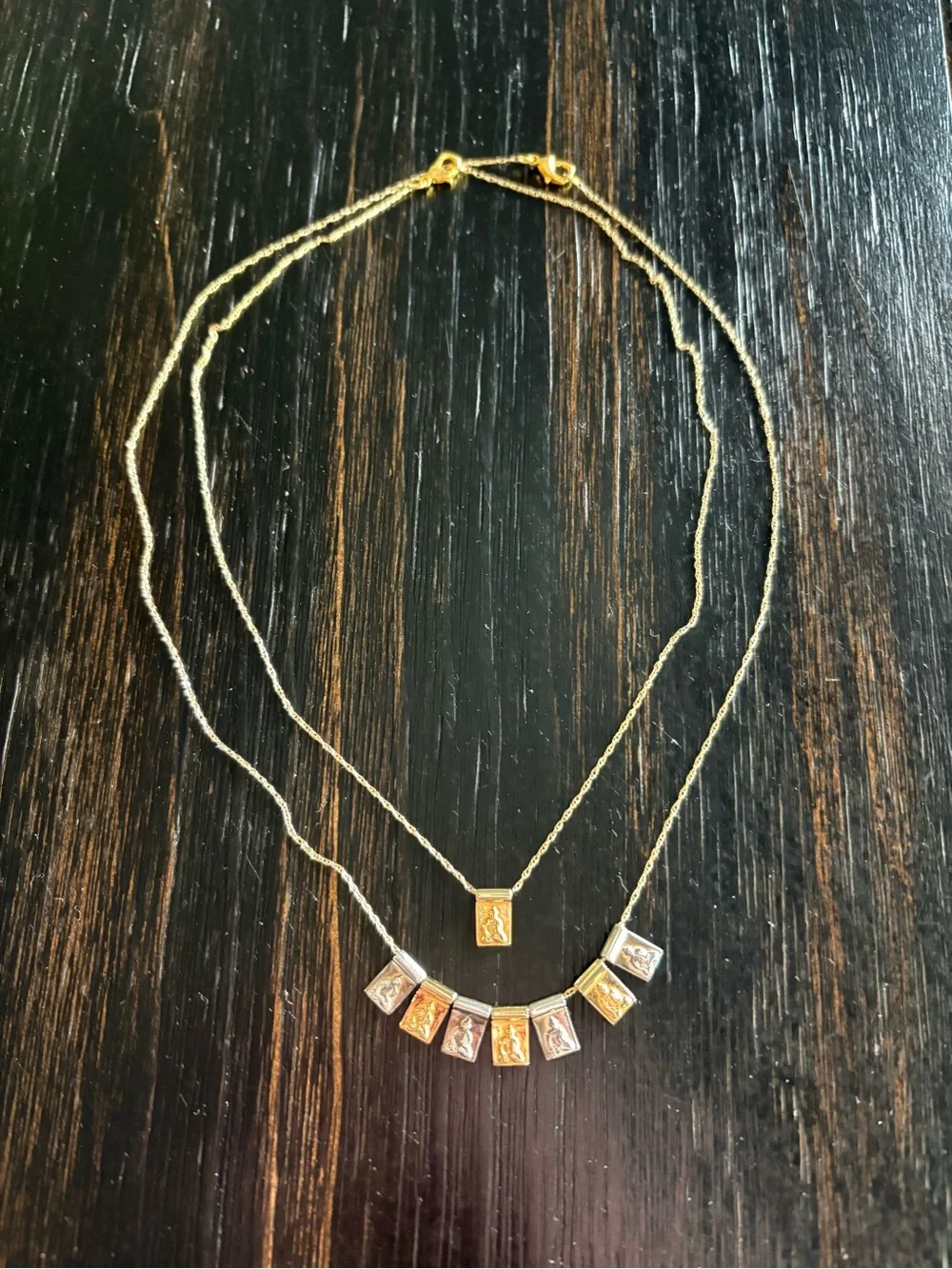 Two-Tone Little Buddha Tag Necklace Set - Silver & Gold Necklace Set of 2 - Picture 2 of 4